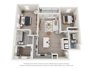 2 bed 2 bath Bridge Floor Plan at The Edwin on Grand, Saint Louis, MO