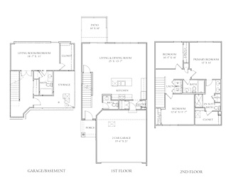 A drawing of a house with the first floor and second floor plans.