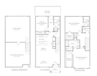 A floor plan of a two-story house with a garage and basement.