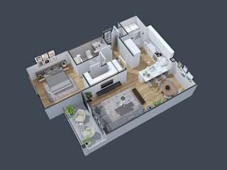 a bedroomfloor plan of a house with a bedroom and a living room