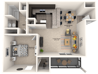 1X1 Blue Ridge Floor Plan, 759 SQFT.