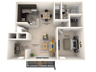 1X1 Chesapeake Floor Plan, 703 SQFT.