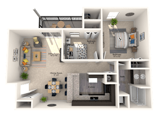 2X1 Mount Vernon Floor Plan, 855 SQFT.