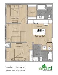 2 Bed 2 Bath Floorplan at The Yard Apartments, Kentucky, 40202