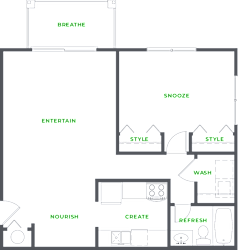 Our 1 Bedroom 1 Bathroom Floor Plan