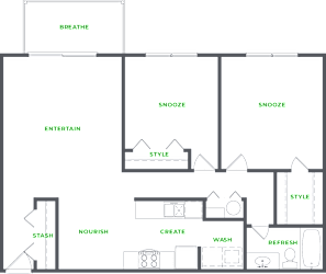 Our 2 Bedroom 1 Bathroom Floor Plan