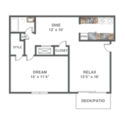 Floor Plan 1 Bed 1 Bath - Renovated