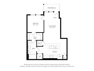 a floor plan of a unit with a bedroom and a living room