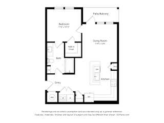 a floor plan of a unit with a bedroom and a living room