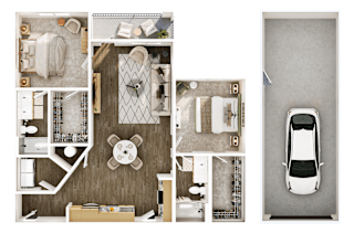 A top-down view of a car's interior layout.