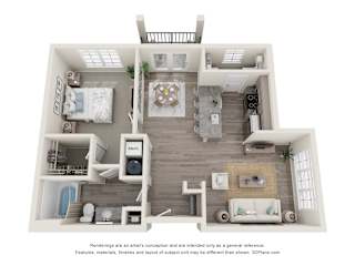 a 1 bedroom floorplan is shown with a wood floor
