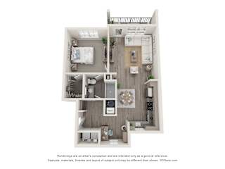 A5 Floorplan - 1 bed 1 bath 830 sq ft