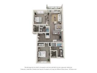 2 Bed 2 Bath 1117 sq ft Apartment