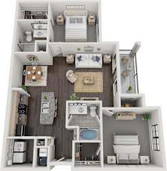 B2 Floorplan - 2 bed 2 bath 1157 sq ft