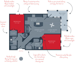 B2 Jupiter 2 Bed 2 Bath The Moderne at Providence Apartments in Huntsville, AL