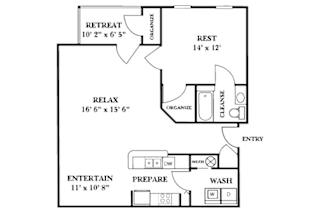 1 Bed 1 Bath - 975 sq ft