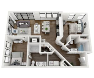 a 3d rendering of our 1 bedroom apartment at the crossings at white marsh apartments in white