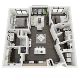 a 3d rendering of our 1 bedroom apartment at the crossings at white marsh apartments in white