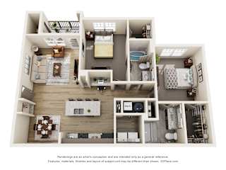 B1 w/ Nook - 2 Bed 2 Bath 1134 sq ft.
