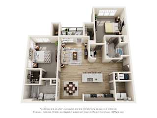 B2 w/ Nook - 2 Bed 2 Bath 1211 sq ft