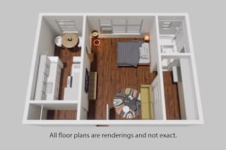 an overhead view of a 1 bedroom floor plan