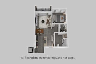 A floor plan of a house with a kitchen, living room, and bathroom.