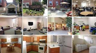 A collage of various rooms including a living room, dining room, kitchen, and more.