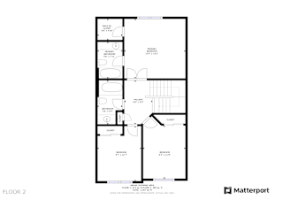 A floor plan for a building with a lobby, two offices, and a bathroom.