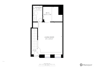 A floor plan of a living room, bathroom, and W.I.C at Tallmadge Lofts in Denver, CO 80211