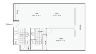 Floor Plan 1 Bed 1 Bath