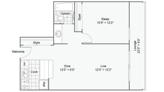Floor Plan Renovated 1 Bed 1 Bath