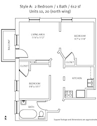 Floor Plan 2 Bed 1 Bath