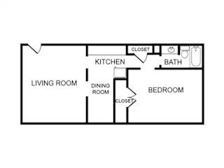 Studio 1 bath floor plan at Postmark at Littleton, Littleton, Colorado