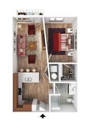 Floor Plan 1 Bed 1 Bath - 630 Sq Ft
