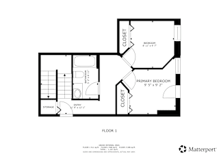 A black and white image of a floor plan for a one bedroom apartment.