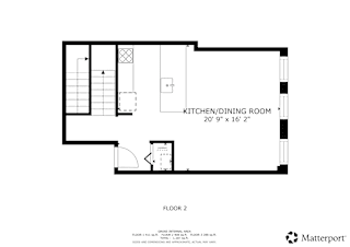 A floor plan for a home with a kitchen/dining room.