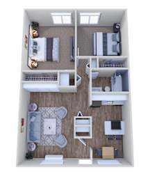 2 Bed 1 Bath Floor Plan at The Wesley Apartments, Denver, CO 80222