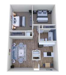 2 Bedroom 1 Bath Floor Plan at The Wesley Apartments, Denver, CO