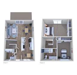 2 Bed 1 Bath TH Floor Plan at The Wesley Apartments, Denver