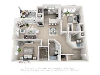 A 3D floor plan of a house with dimensions and a disclaimer.