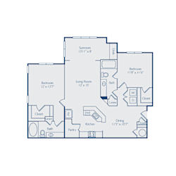 Floor Plan Two Bedroom Two Bath w Sunroom