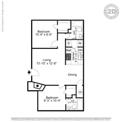 Braeburn, 2 br, 2 ba, 920 sq. ft. floor plan