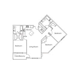 Three bedroom two bath floor plan layout at Cypress Court Apartments, St Cloud, MN 56303