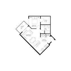 One bedroom floor plan layout at Grand Gateway Apartments, Minnesota