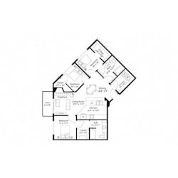 Two bedroom floor plan with angled walls at Grand Gateway Apartments, St Cloud, MN 56301