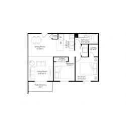 2 bedroom apartment floor plan layout at Prosper West Apartments, Waite Park, MN