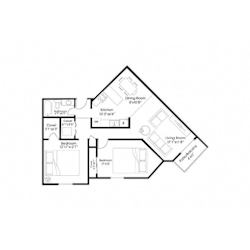 Two bedroom two bathroom apartment floor plan at Prosper West Apartments, Minnesota, 56387