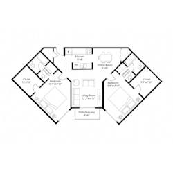 Two bedroom floor plan with dual closets at Prosper West Apartments, Waite Park, MN 56387