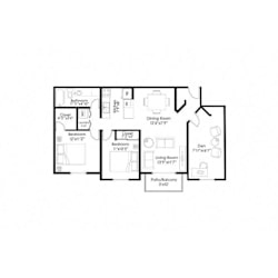 Two bedroom den floor plan with balcony at Prosper West Apartments, Waite Park, MN