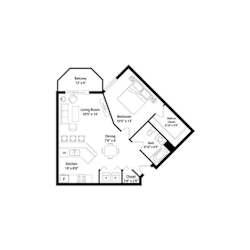One bedroom floor plan with balcony at Regency Park Apartments, St Cloud, MN 56304